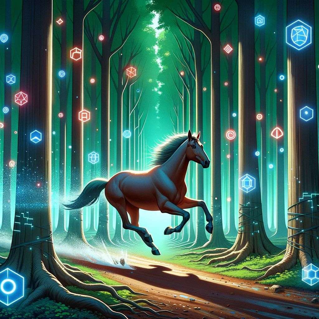 a horse, a hologram projection